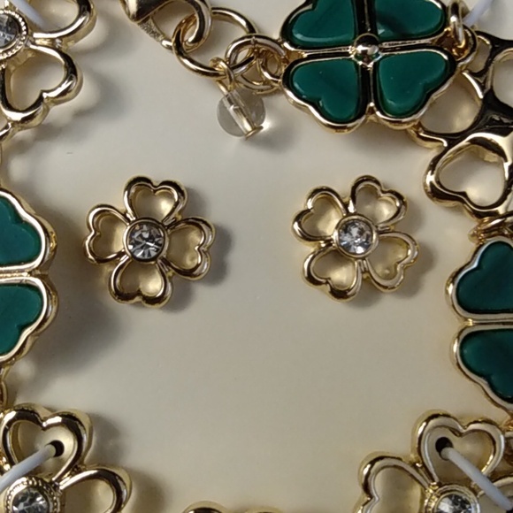 Napier Gold Tone and Green Clover Bracelet Set - Picture 3 of 3